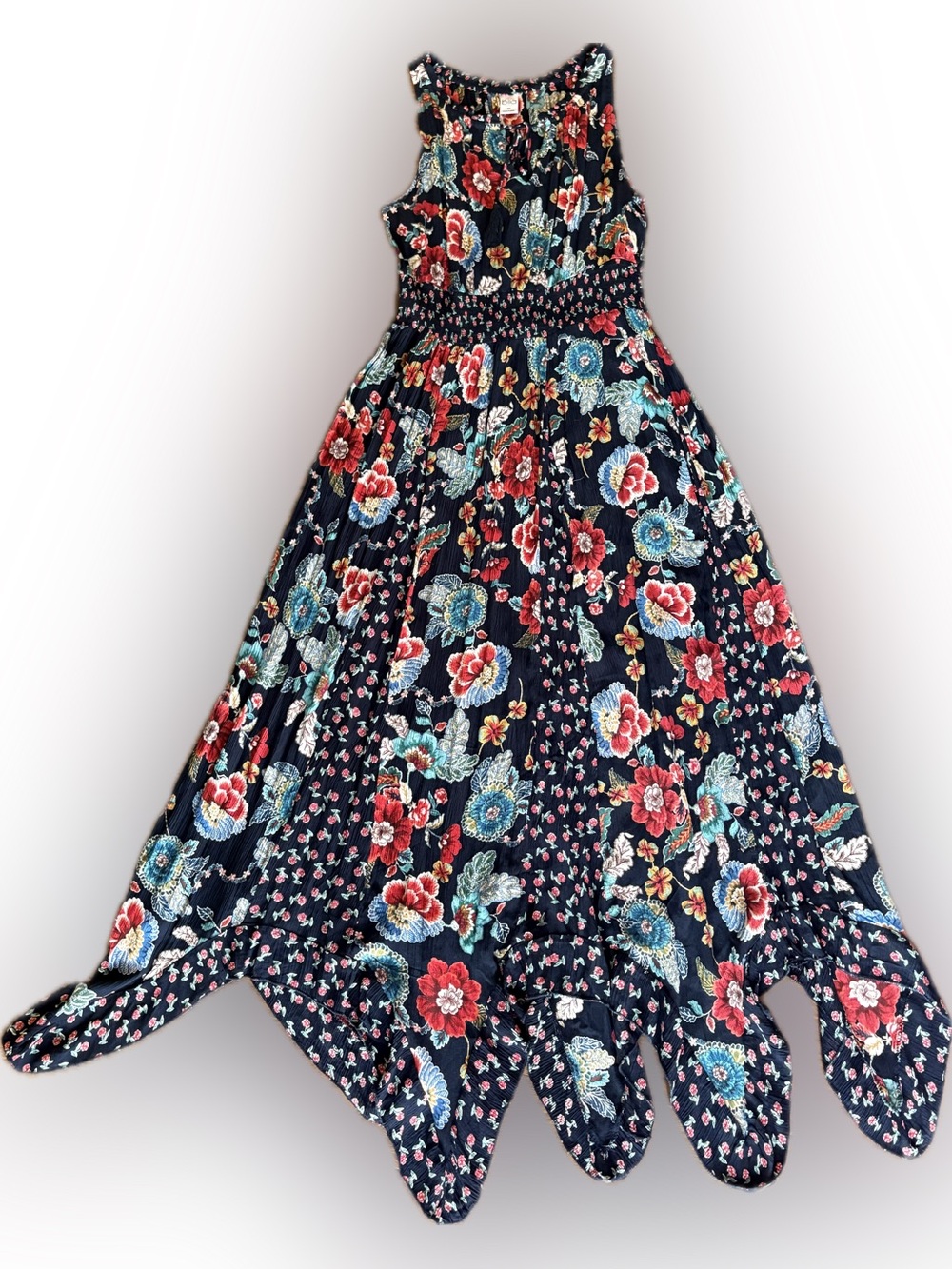 NWT Bila Floral Boho Handkerchief Maxi Dress Size Medium